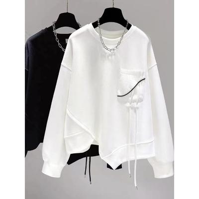 Women's Spring and Autumn Temperament Loose Niche Design Short Top Solid Color Sweatshirt