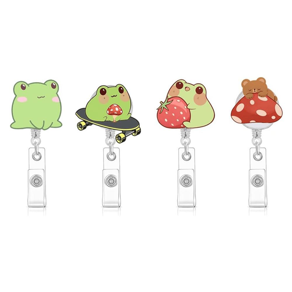 

Frog & Mushroom Badge Reel. Cute retractable ID clip for nurses, doctors & office workers. прозрачный