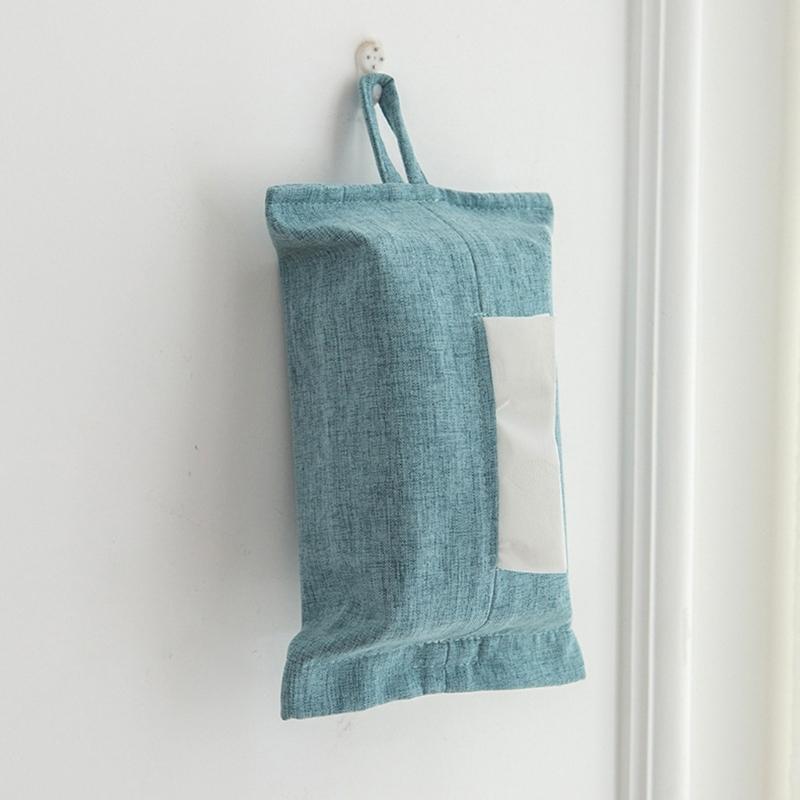 Elegant Fabric Tissue Box Cover with Hanging Rope Wall Mounted Napkin Dispenser Paper Towel Holder for Home and Office