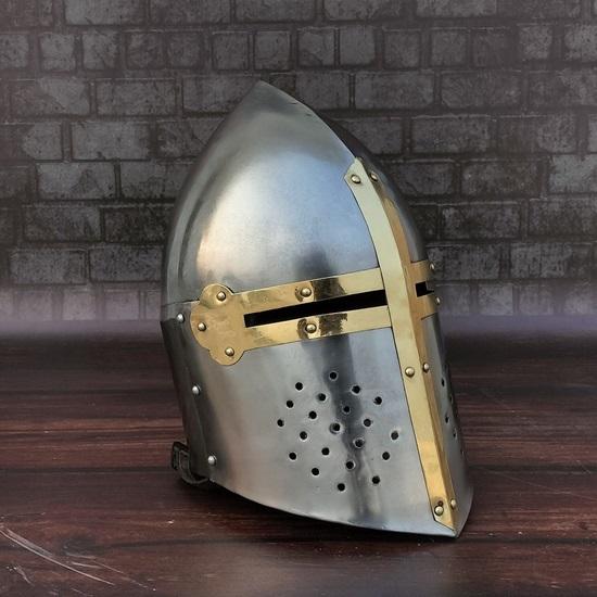 Templar Knight Helmet with Mason's Brass Cross, Medieval Crusader Helmet, Medieval Armour Silver Finish Cosplay Helmet