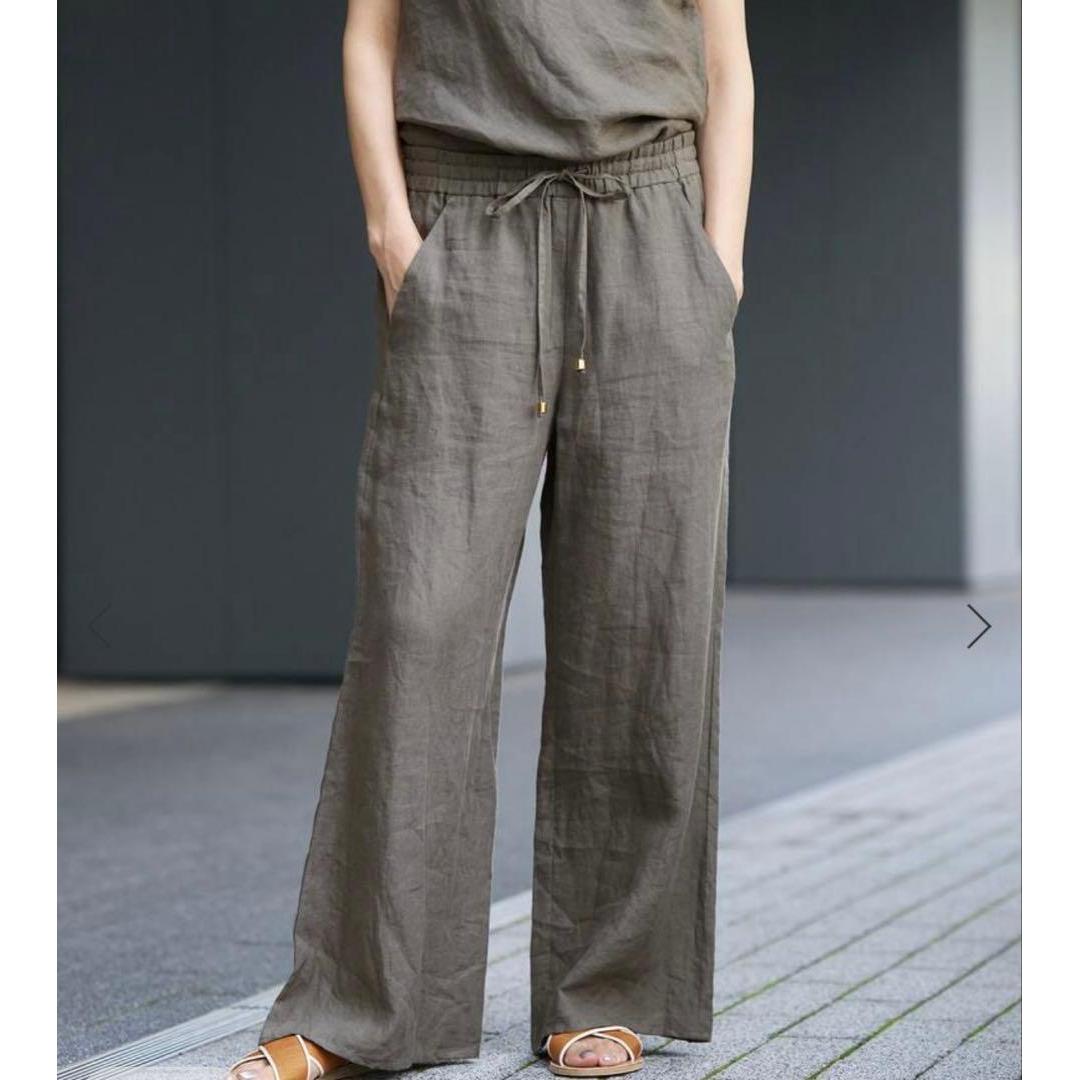 24SS Jenara Boucle Linen 100 Broad Easy Pants Gray Washable