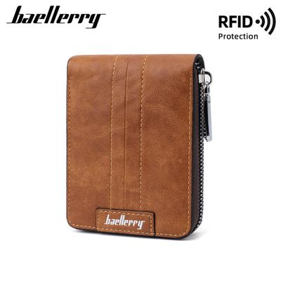 RFID Protection Card Holder for Men Business Short Wallets Artificial Leather Zipper Purse Wallet