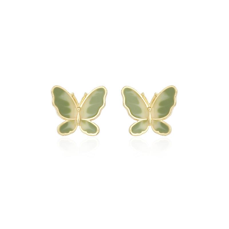 Japanese simple two-color butterfly 925 silver needle earrings, Korean version of trendy small, fresh and less super fairy temperament Mori earrings