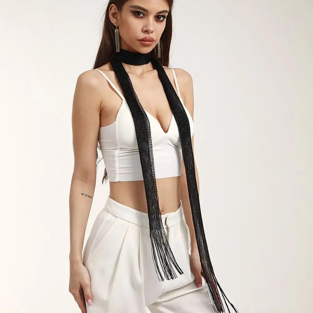 Fashion Lace Tassel Scarf Thin Long Glitter Bright Silk Sunscreen Shawl Shiny Lace Necklace For Women Party Evening Dress Scarf