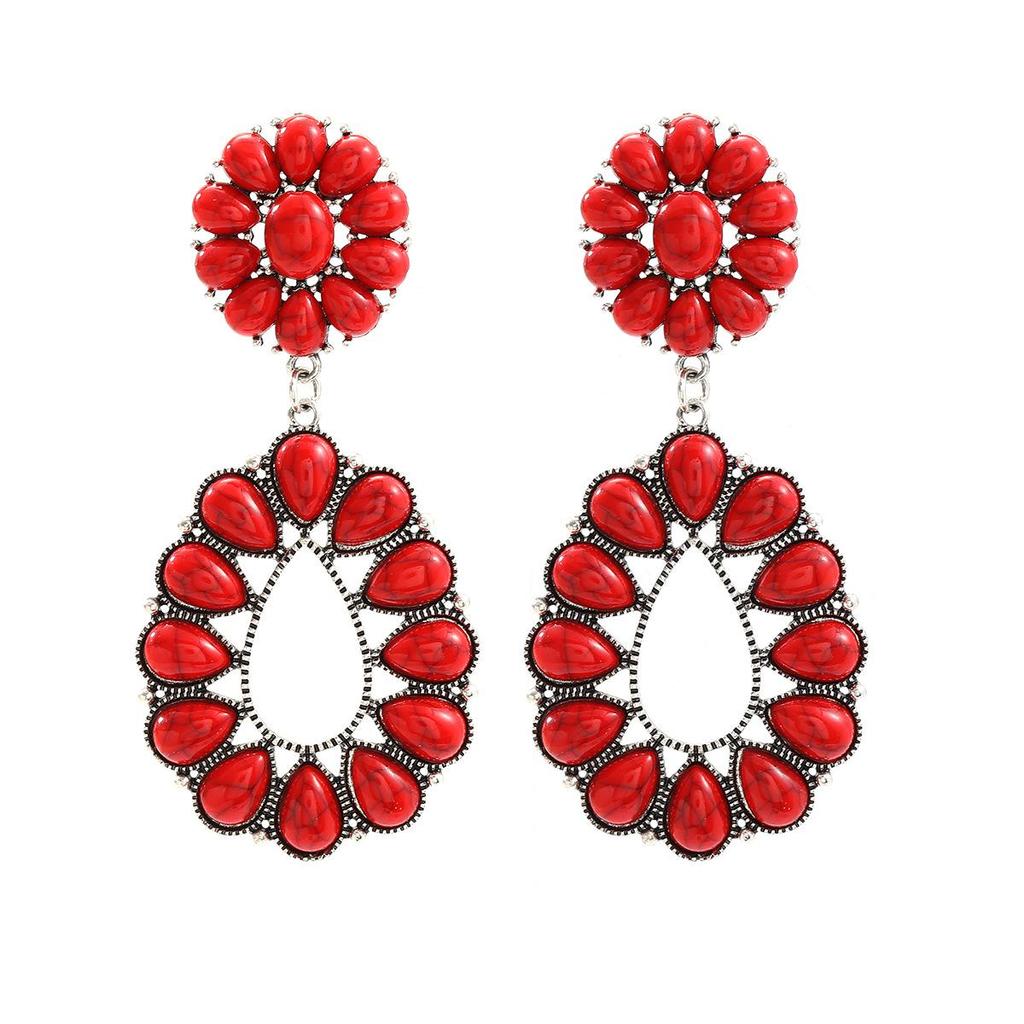 Evropské a americké bohémské květinové náušnice ve tvaru slzy s imitací tyrkysu pro ženy