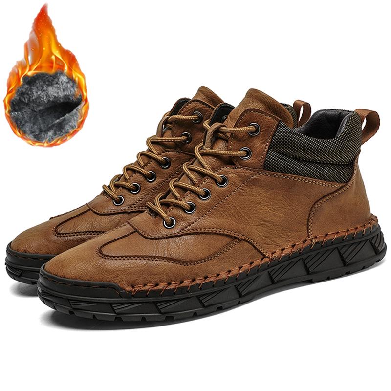 Men's Retro Genuine Leather Large Size Casual Shoes Winter Plus Velvet Warm Ankle Boots Spring and Autumn Men's Mid-cut Short Boots