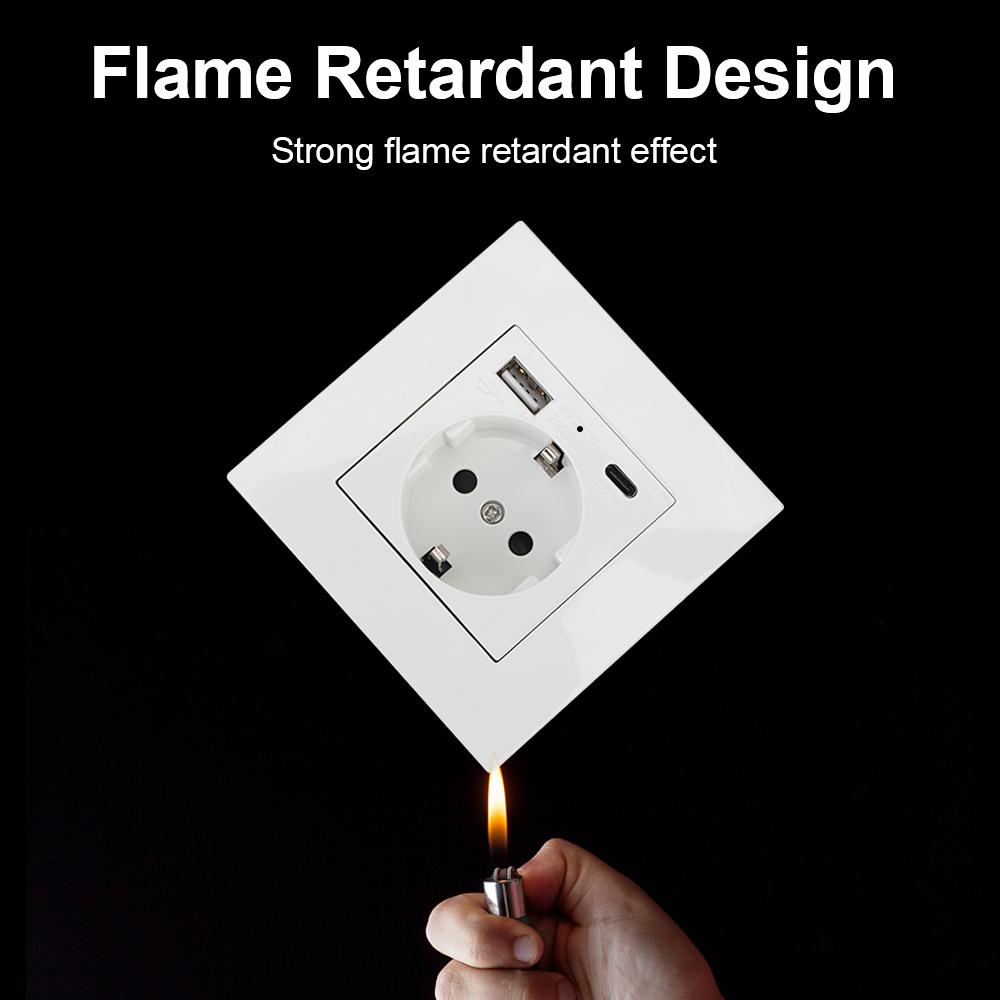 Power Outlets Germany Plug Socket PC Panel EU Standard 16A Electrical Wall Charger Adapter With Usb Type-C Charging Port