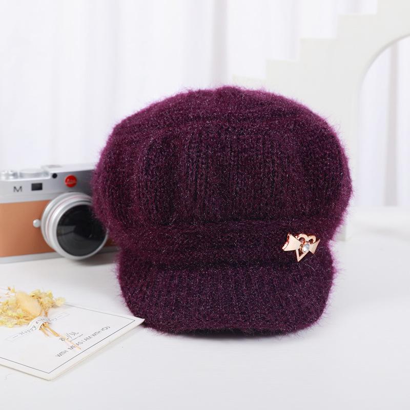 

New winter knitted woolen hat for middle-aged and elderly women, ladies fleece-lined warm ear-protecting hat, mom and grandma hat Фіолетовий
