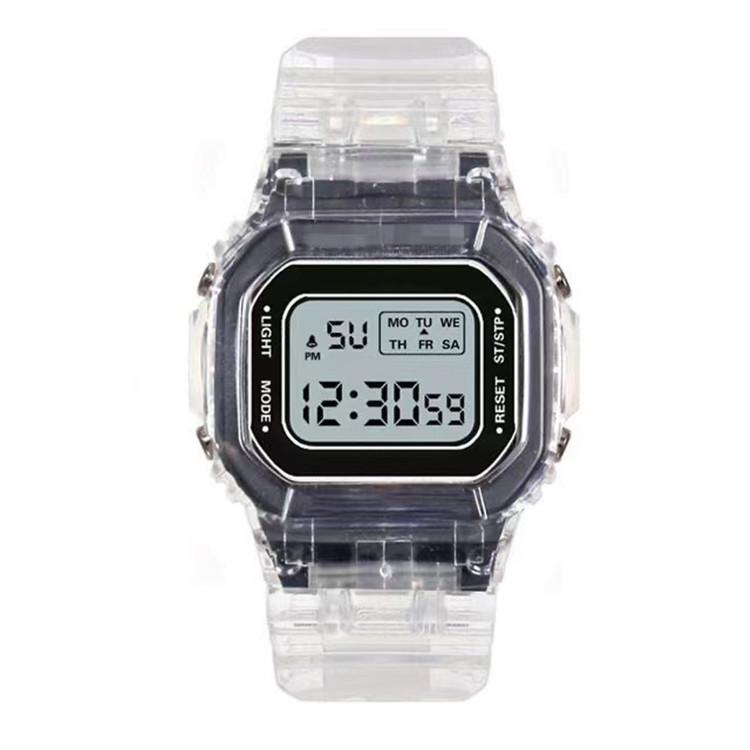 Waterproof Student Sport Digital Watch with Transparent Square Design and Luminous Alarm