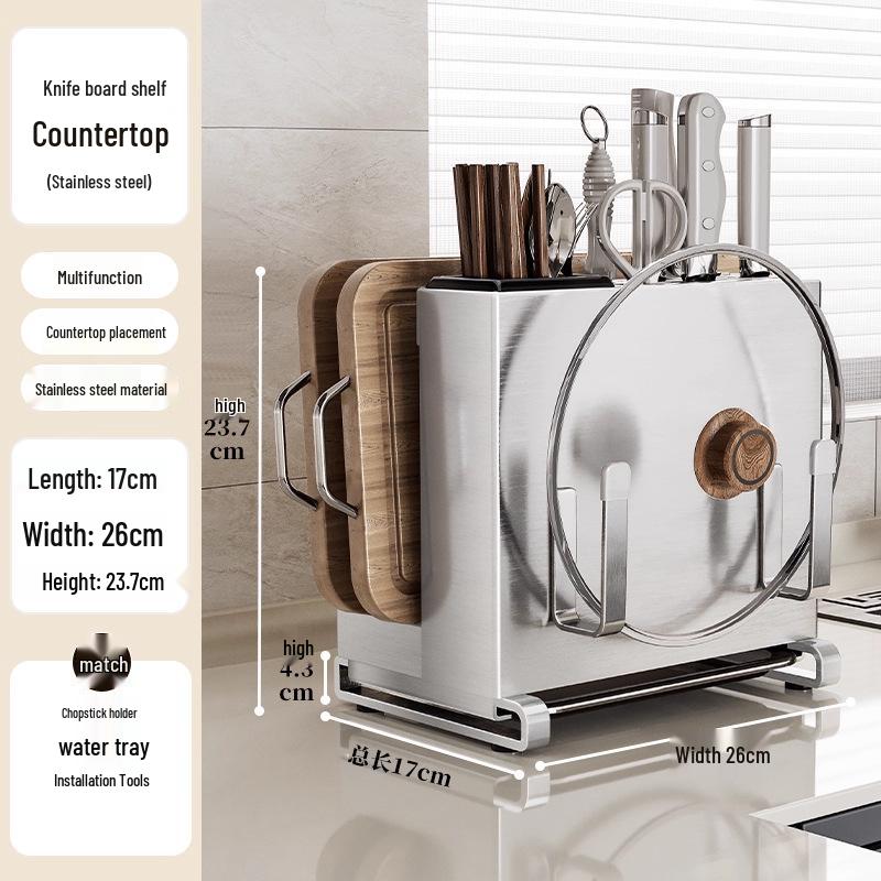 Multi-functional Kitchen Organizer: Knife, Chopsticks, Cutting Board & Pot Lid Holder.