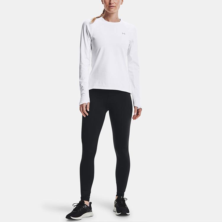 Under Armour Printed Fitted Training Sweatshirt Crew Neck Long Sleeve T-Shirt Women Tops White 1366979-100