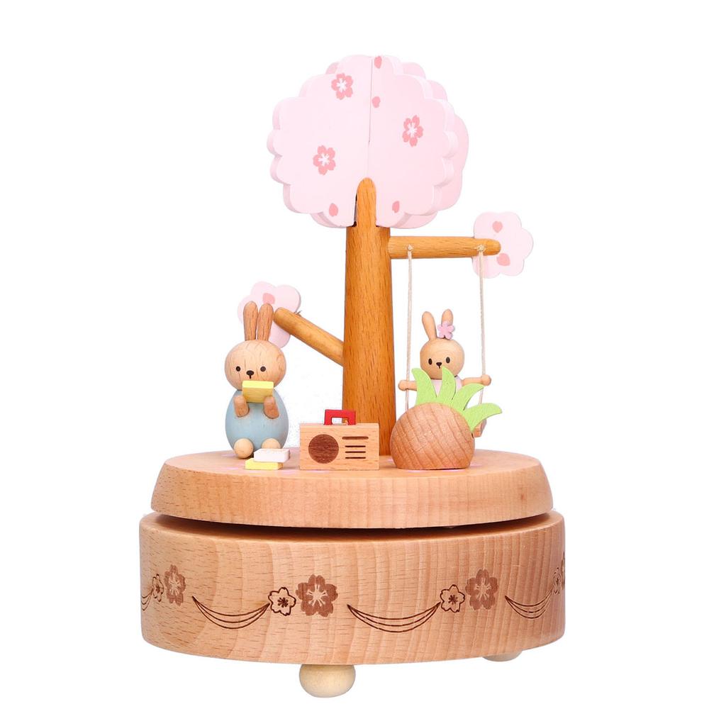 Music Box Beech Wood Cute Rabbit Music Box Toy Present for Christmas Birthday Wedding