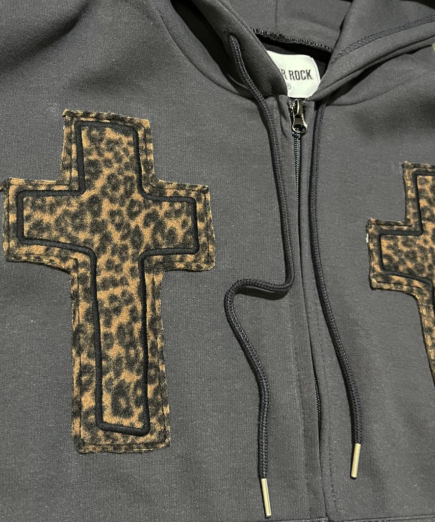 Sk8Er Rock Striking Cross Sweat Hood Zip-Up ((Dark Gray))