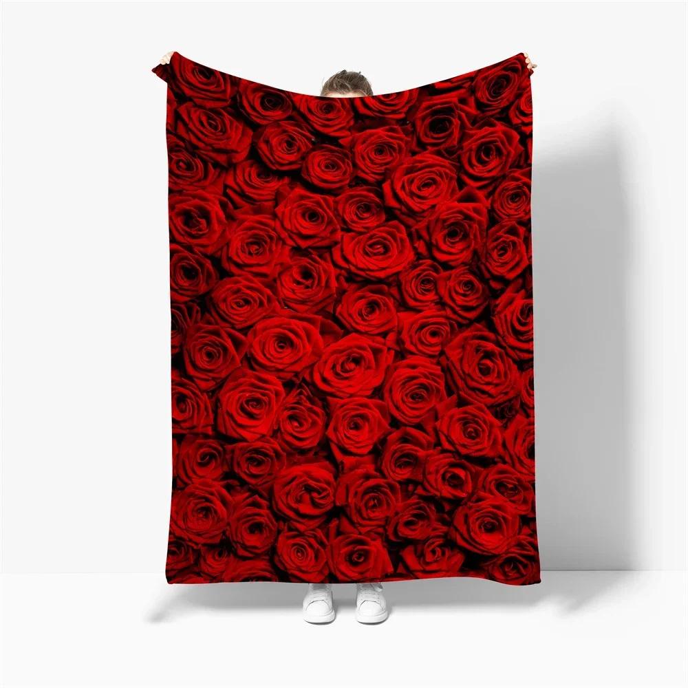 Rose Flower Print Blanket Throw Blankets Super Soft Family Car and Sofa Blanket On The Bed Throws Summer Office Queen Size Quilt