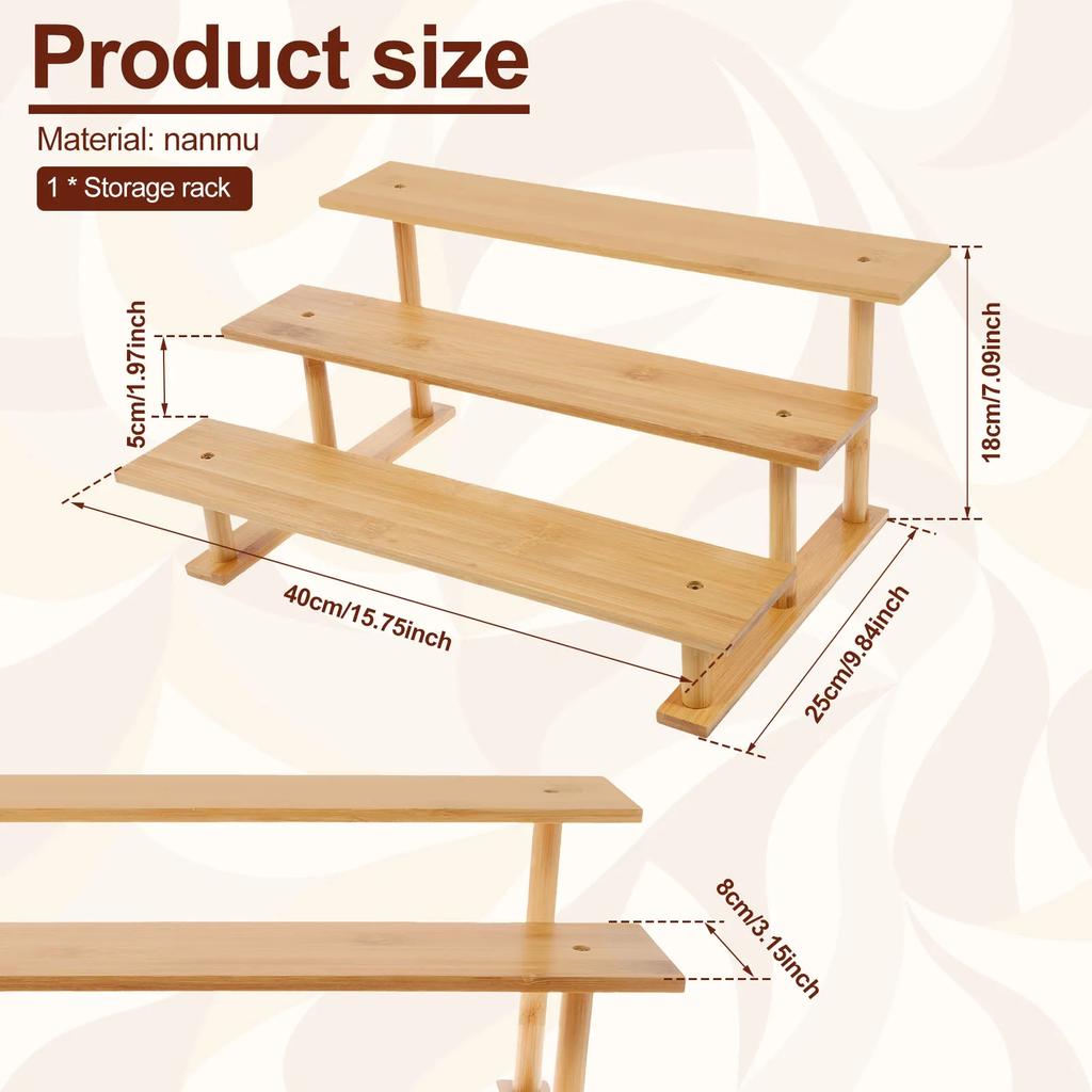 Bamboo Display Stand Perfume Makeup Riser Cupcake Jewelry Figurines Display Shelf Organizer Tabletop Desktop Storage