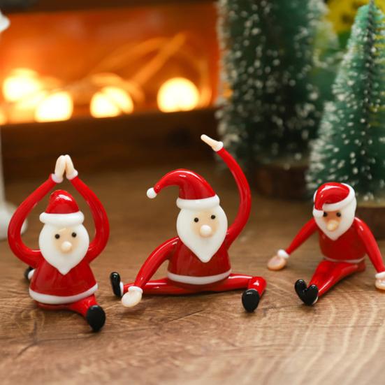 Yousheng Santa Claus Yoga Glass Ornament Desktop Art Figurine Healthy Humorous Holiday Decor Glass Art Ornament