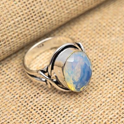 Splendido anello di gioielli in argento sterling 925 fatto a mano con pietra preziosa opale latteo per donna