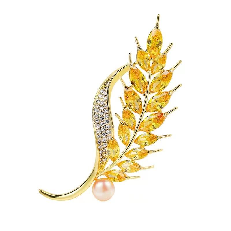 

CjZhyL Brooch Ear of Wheat Pink Natural Freshwater Pearl 5A Class Zircon Color Cubic Zirconia Copper Gold Plated Fade Resistant Brooch золотий