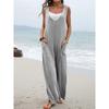 Women Dusty Pink V Neck Sleeveless Pocketed Wide Leg Overalls