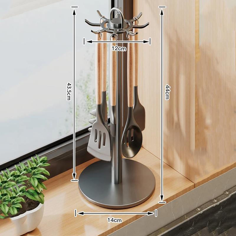 1pc Kitchen Rotating Spatula Rack Home Eight Hooks Kitchenware Holder Movable Cooking Utensils Storage Rack Kitchen Organizer