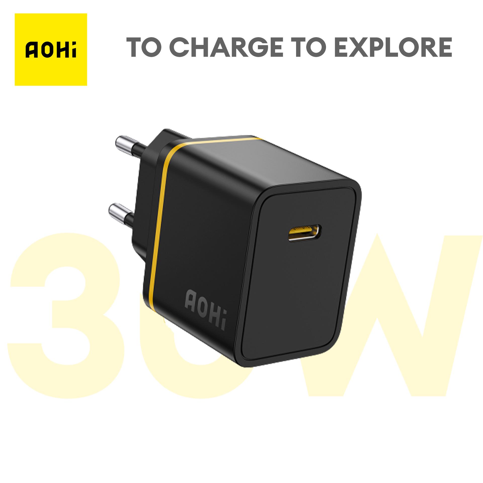 

AOHI 30W Single Port PD20W EU Plug Charger for Apple Watch 15/14 чорний