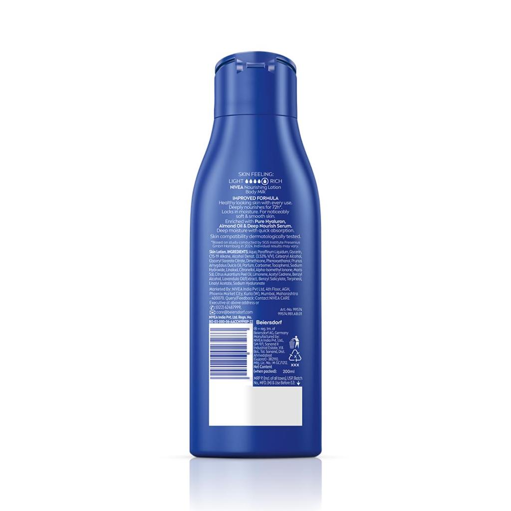 NIVEA Nourishing Body Milk 200ml Body Lotion with Deep Moisture Serum | 48 H Moisturization | With 2X Almond Oil