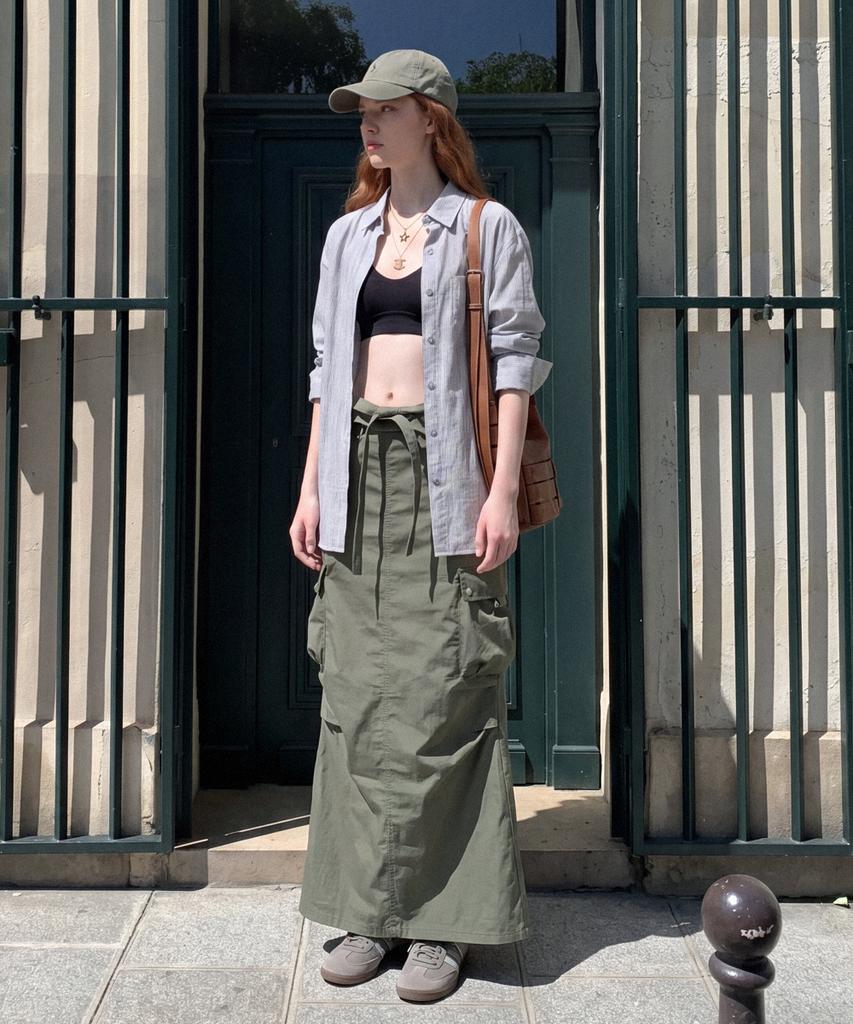 Seutaetigbeullum Utility Cargo Long Skirt (Khaki)