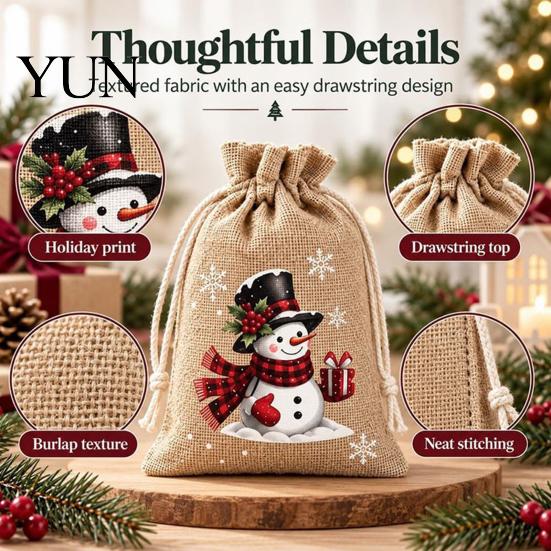 Christmas Party Favor Bags Jute Burlap Gift Bags, Drawstring Treat Candy Reusable Bag, Linen Packaging Pouch for Holiday Favors Theme Materials