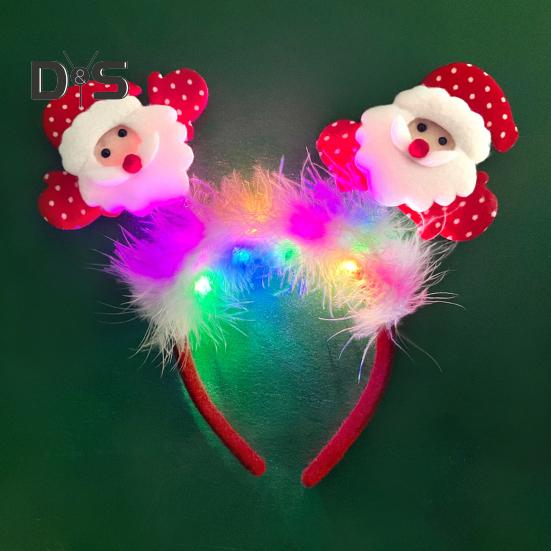 Women Girl Hair Hoop LED Christmas Reindeer Santa Claus Decor Headband Cartoon Style Cosplay Headband Photography Props