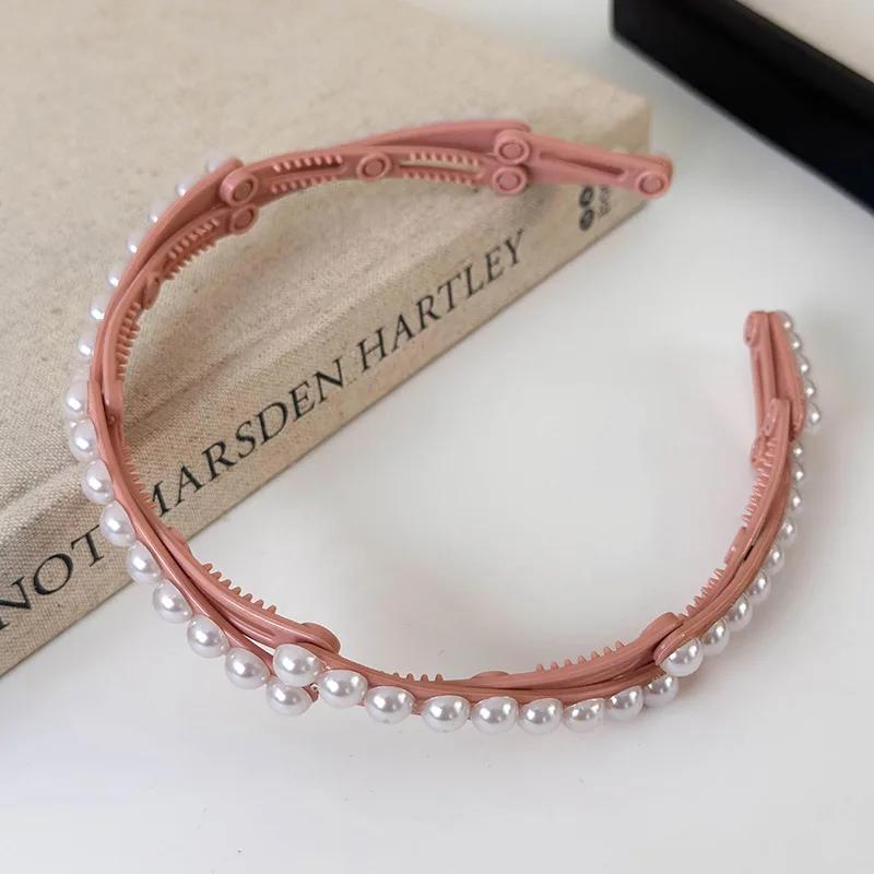 

Модная жемчужная портативная складная выдвижная резинка для волос для женщин, нескользящая повязка на голову, повязка для волос для умывания лица, аксессуары для волос для девочек