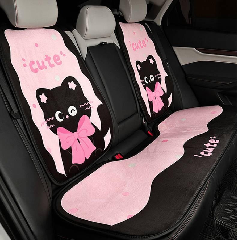 Cat Cute Bow Cartoon Animal Car Seat Cover Car Interior Cushion Decoration Set