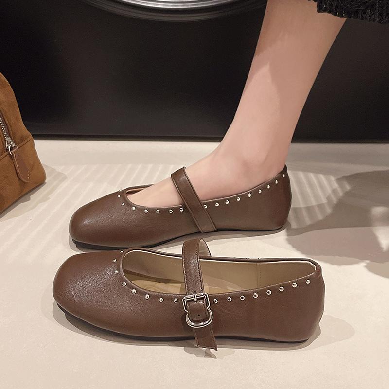 Mary Jane single shoes women's flat 2025 new spring one-word with shallow beanie shoes grandma shoes soft-soled women's ladyshoes