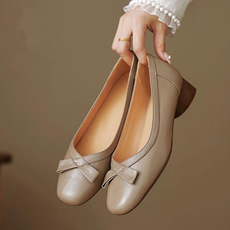 Chaussures françaises en cuir souple à bout carré, semelle souple, ouverture peu profonde, nouvelle collection printemps-été, chaussures à enfiler, chaussures à petit talon