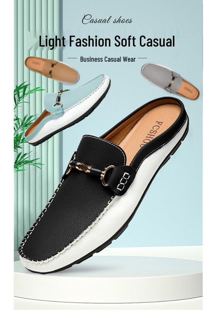 Men's British Style Breathable Casual Half Slippers - Large Sizes 45-47