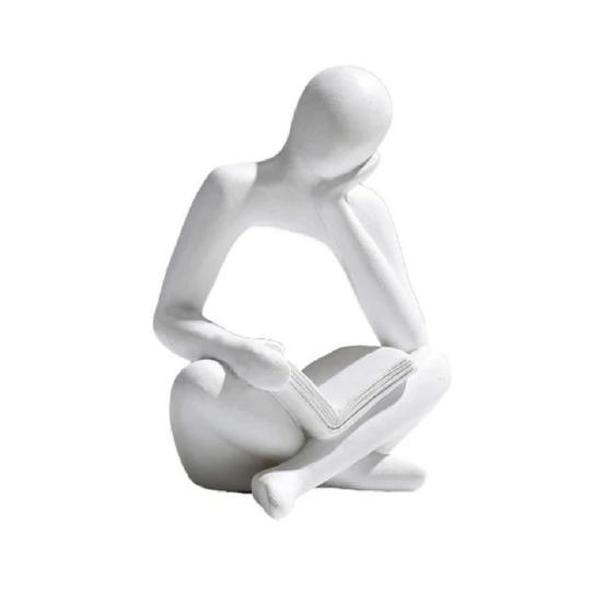 Modern Reading Figurine Resin Small Statue for Abstract Thinker Sculpture Reading Book Living 1