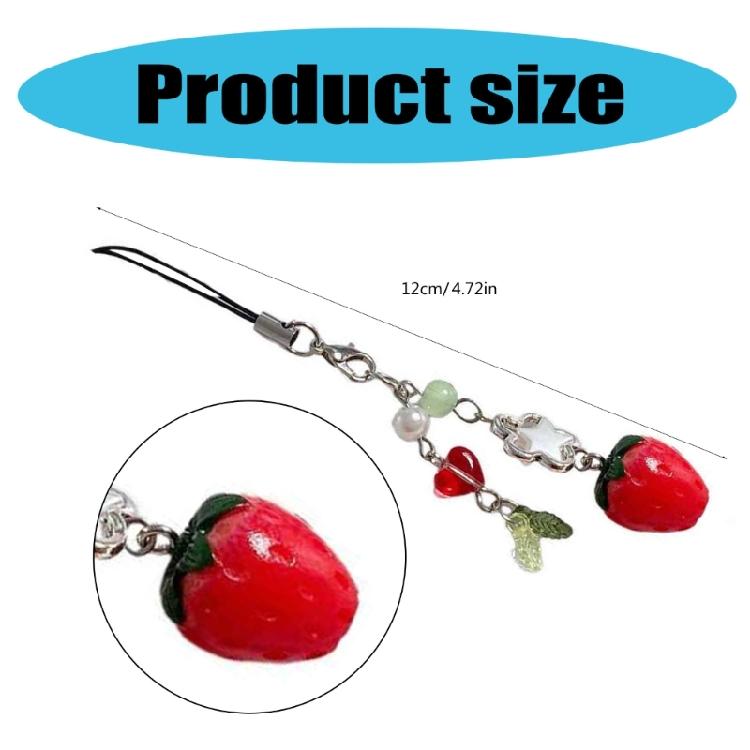 Lovely Handmade Strawberry Bead Keychain Colorful Beaded Keychains Phone Lanyard Fashionable Jewelry for Backpack