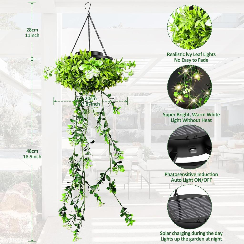 Solar Powered Outdoor Artificial Plant Ivy Lamp Waterproof Hanging Plant Garden Balcony Decoration Landscape Decoration Lamp