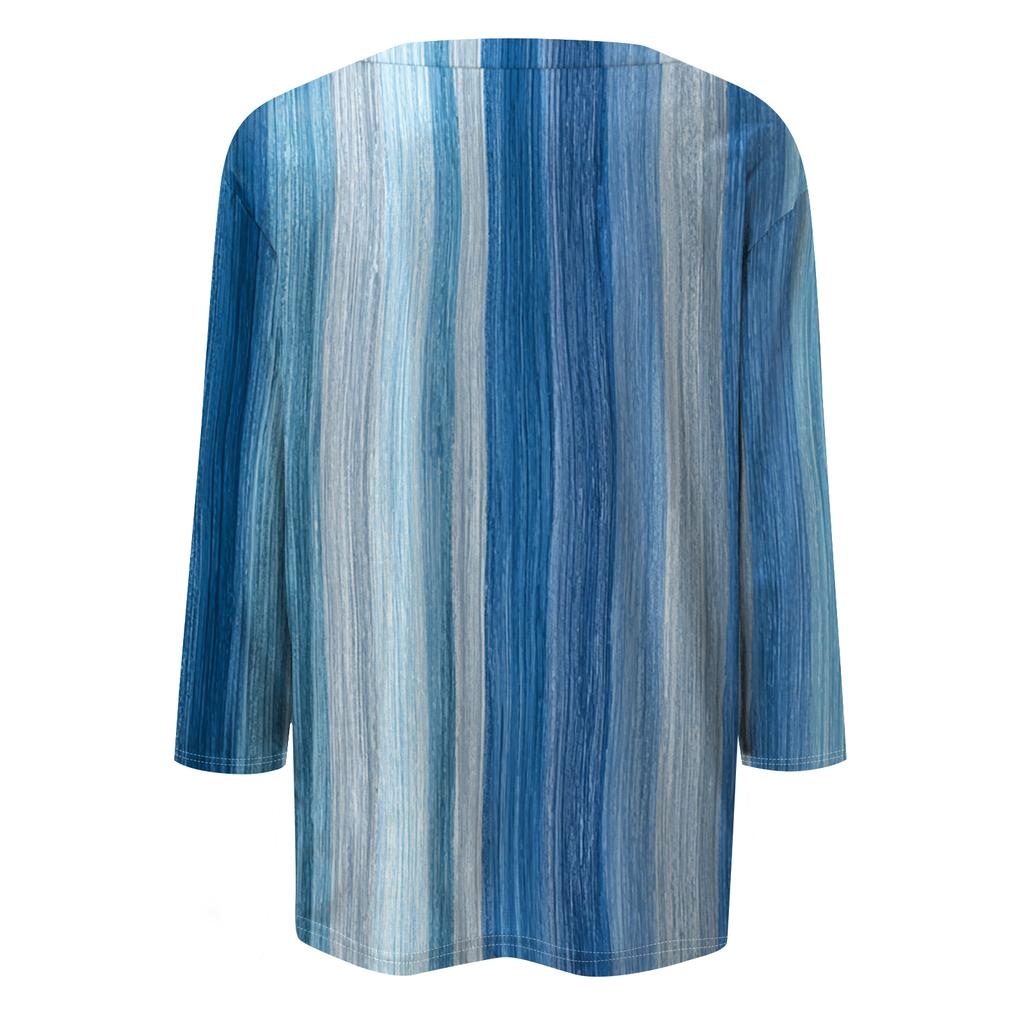 Women's Fashion Casual Round Neck Three-quarter Sleeve Gradient Print T-shirt Top