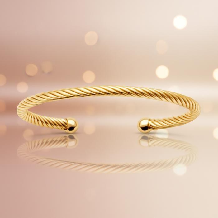 JONC Bracelet Woman 18 Carat Gold Plated Rigid Twisted Braided Diameter 56mm Hallmarked Jewel Mirror Shine Chic Trendy Luxury Jewel