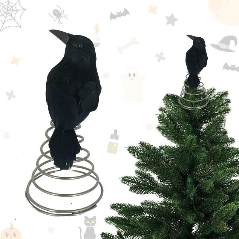 Crow Halloween Simulation Black Crow Decoration Ornament Halloween Christmas Tree Top Decoration Venue Layout Props Gifts New