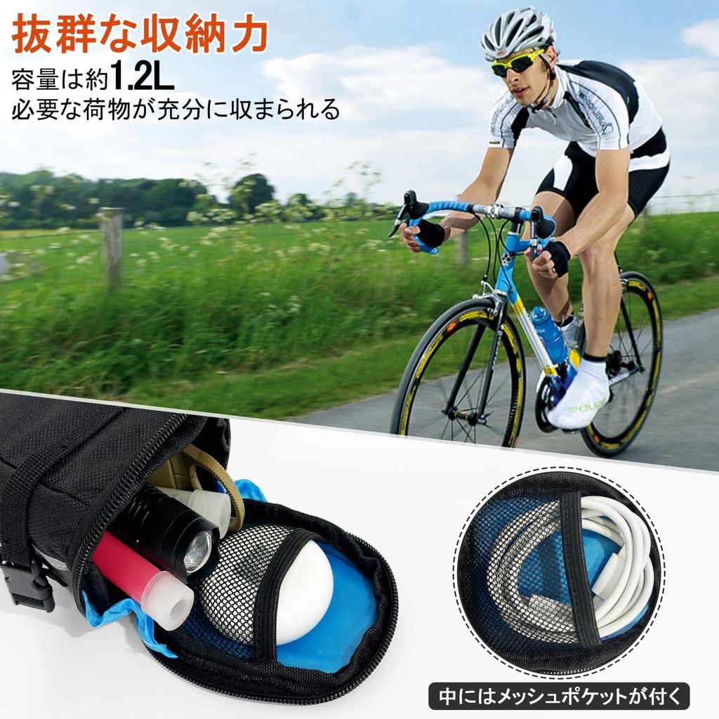 Kanoki Bicycle with Taillight Puncture Repair and Tire Easy To Compatible with Road and Mountain Bike Saddlebag/Frame Bag, Waterproof, 1.2L Capacity,