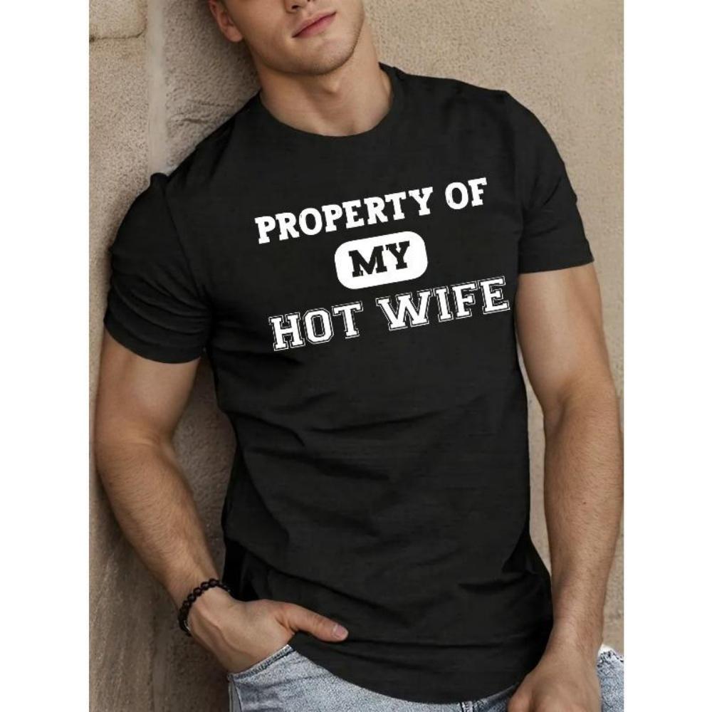 

European Sizes Men S Short-Sleeve Summer T-Shirt with Fun Polish Language DesignsMen s Funny _Property Of My Hot Wife_ Slogan T-Shirt XXXXXL чорний