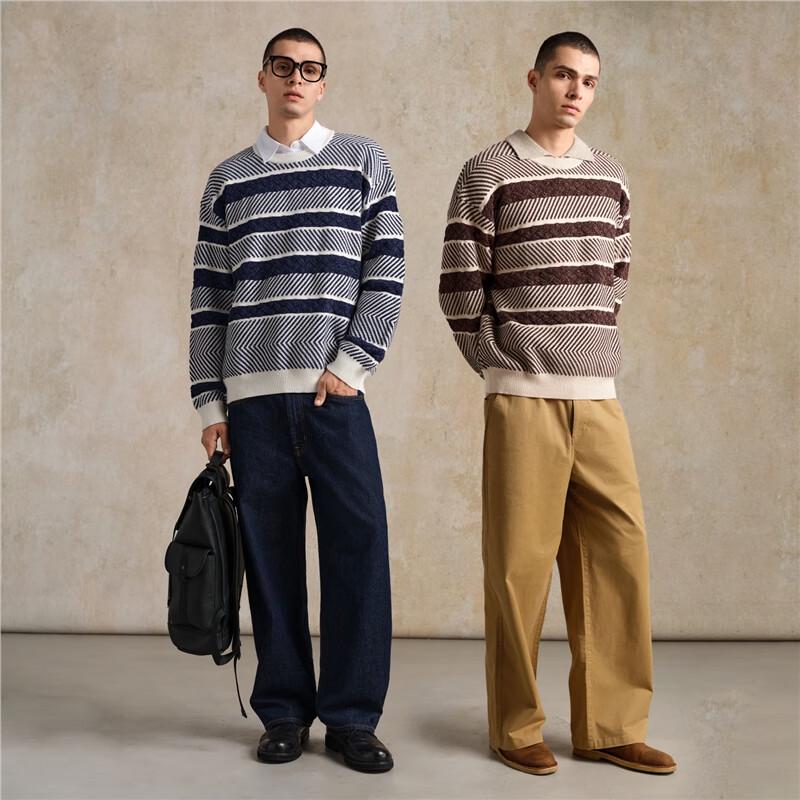 Giordano Men's Color-Block Herringbone Jacquard Pullover Sweater