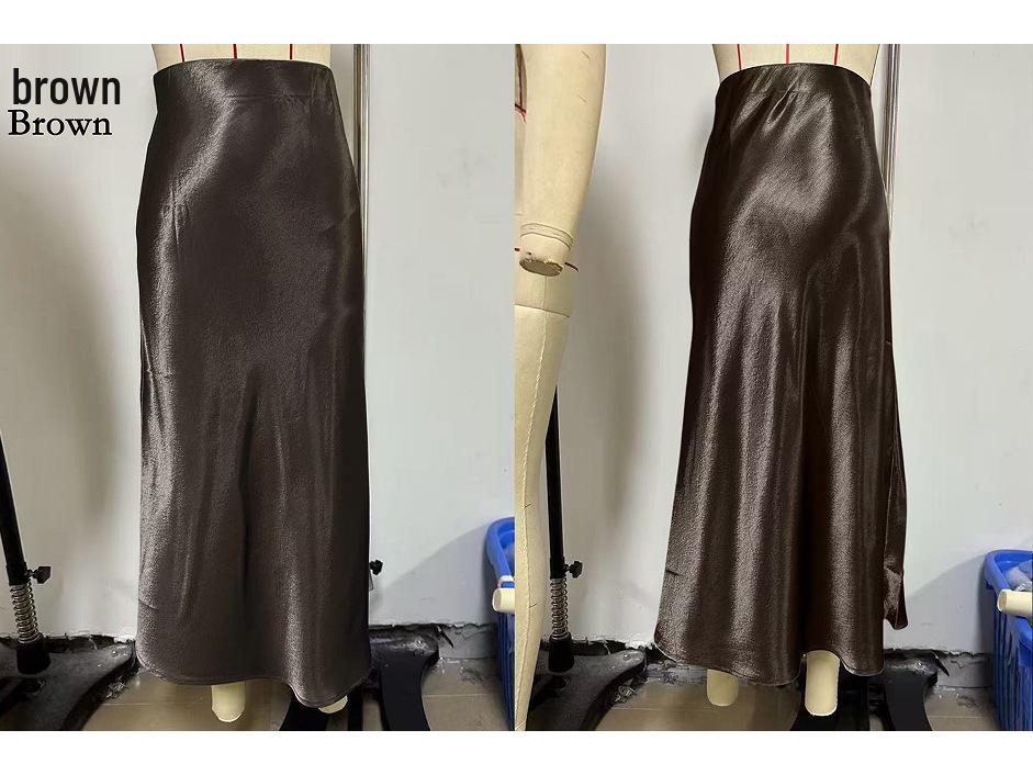 Women's Satin Acetate Light Luxury Elegant Skirt for Spring, Summer, and Autumn