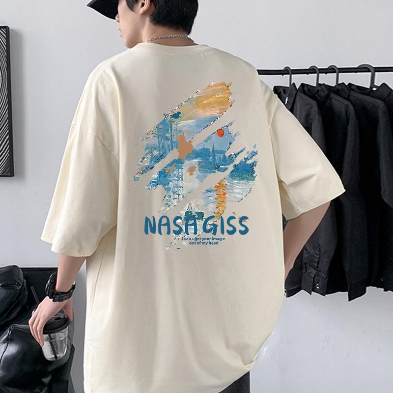 

Мужская футболка с принтом НАСА ГИСС, стиль хип-хоп, со спущенным плечом, свободная 4XL бежевый