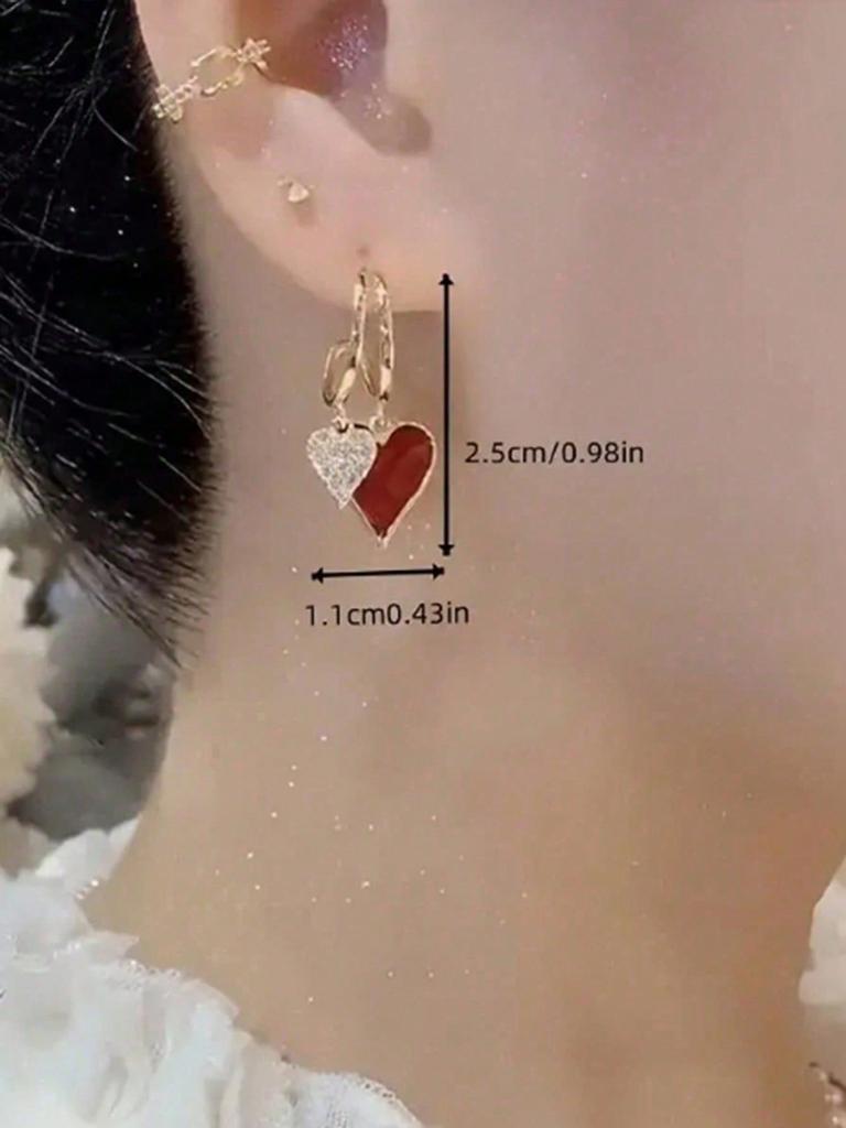 1 Pair Elegant Red Heart Pendant Earrings - Unique Minimalist Design For Women, Suitable As Valentine's Day Gift
