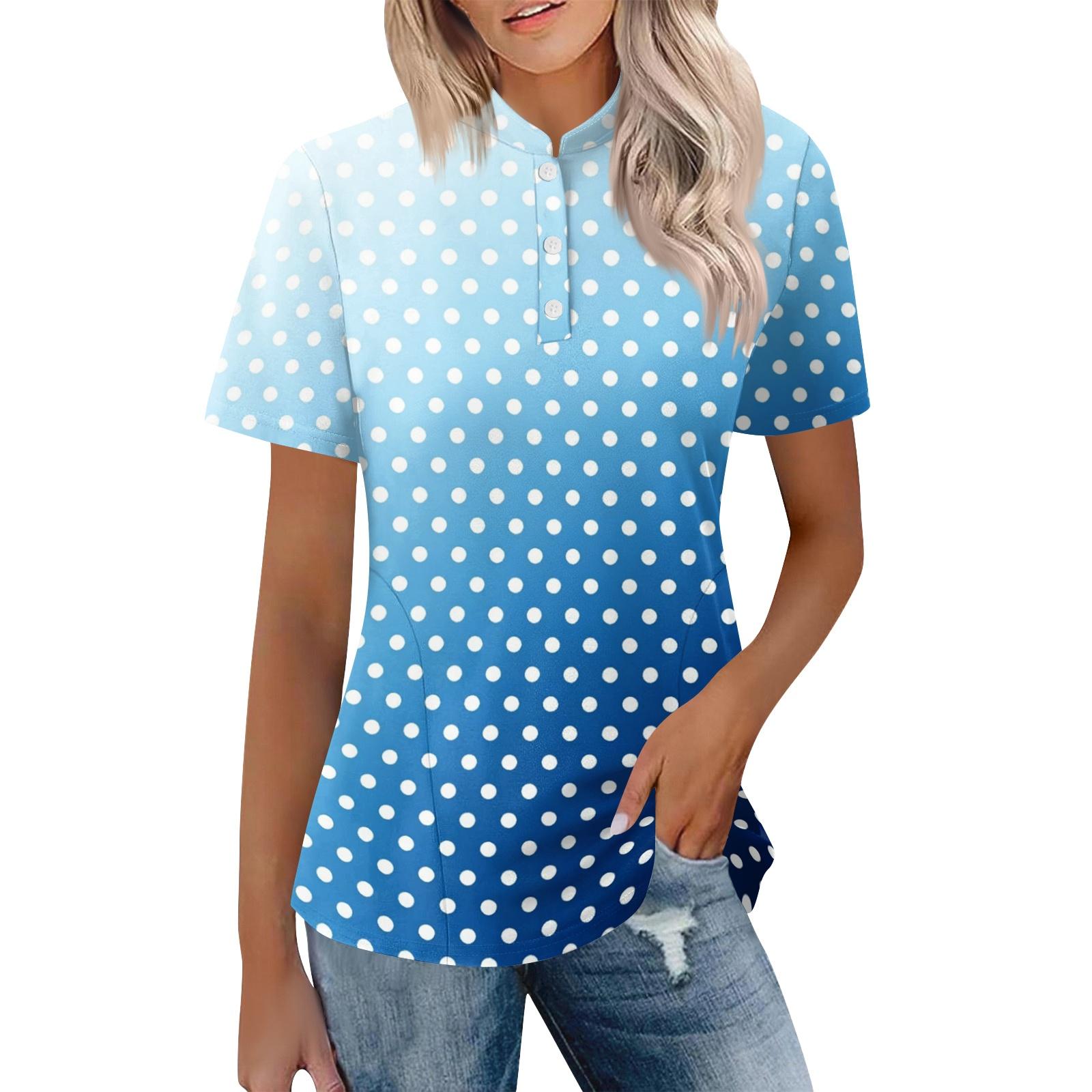 

Women s Casual Polo Shirt Short Sleeve Loose Fit Top Button Down Collar Lightweight Breathable Fabric Summer Wear L синий