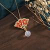 Cloisonné Fan-Shaped Chalcedony Agate Necklace 