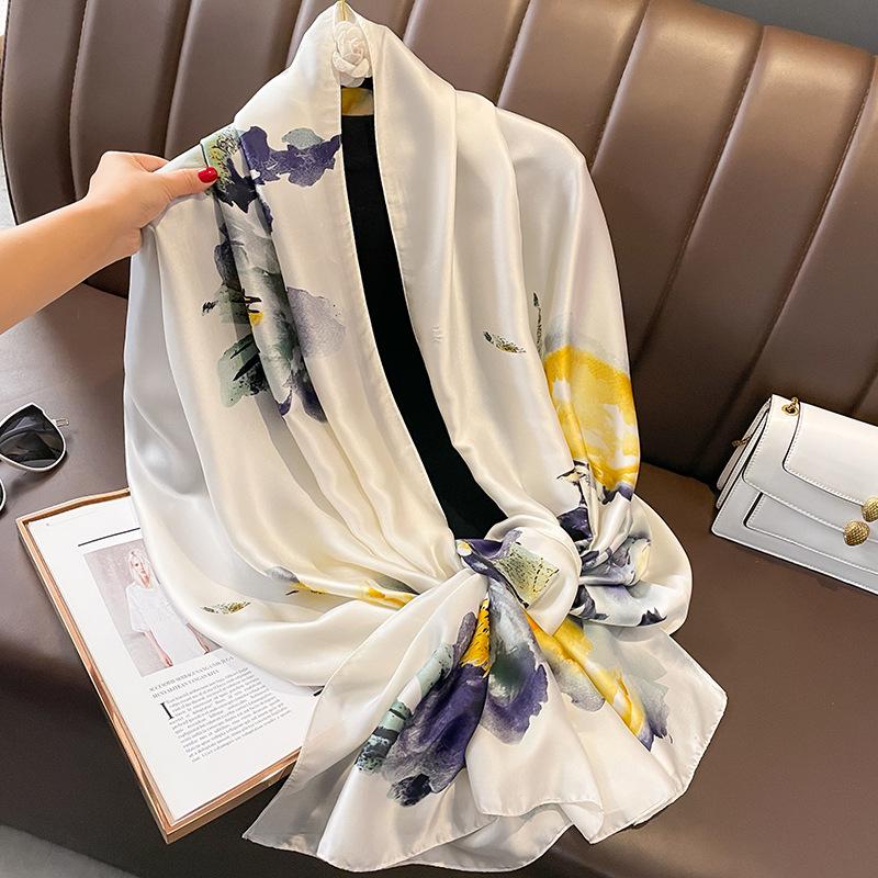 Spain Fashion Brand Women Silk Scarf Luxury Floral Stain Pashmina Shawls and Wraps Foulard Femme Bufandas Beach Hijab 180*90Cm