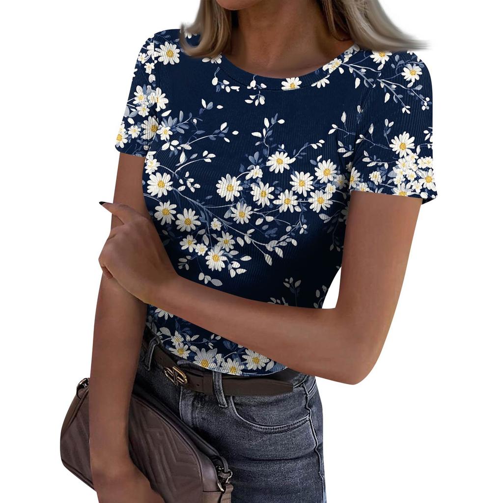 Ladies Slim Bottom T-shirt Fashion Casual Round Neck Pullover Short Sleeve Top